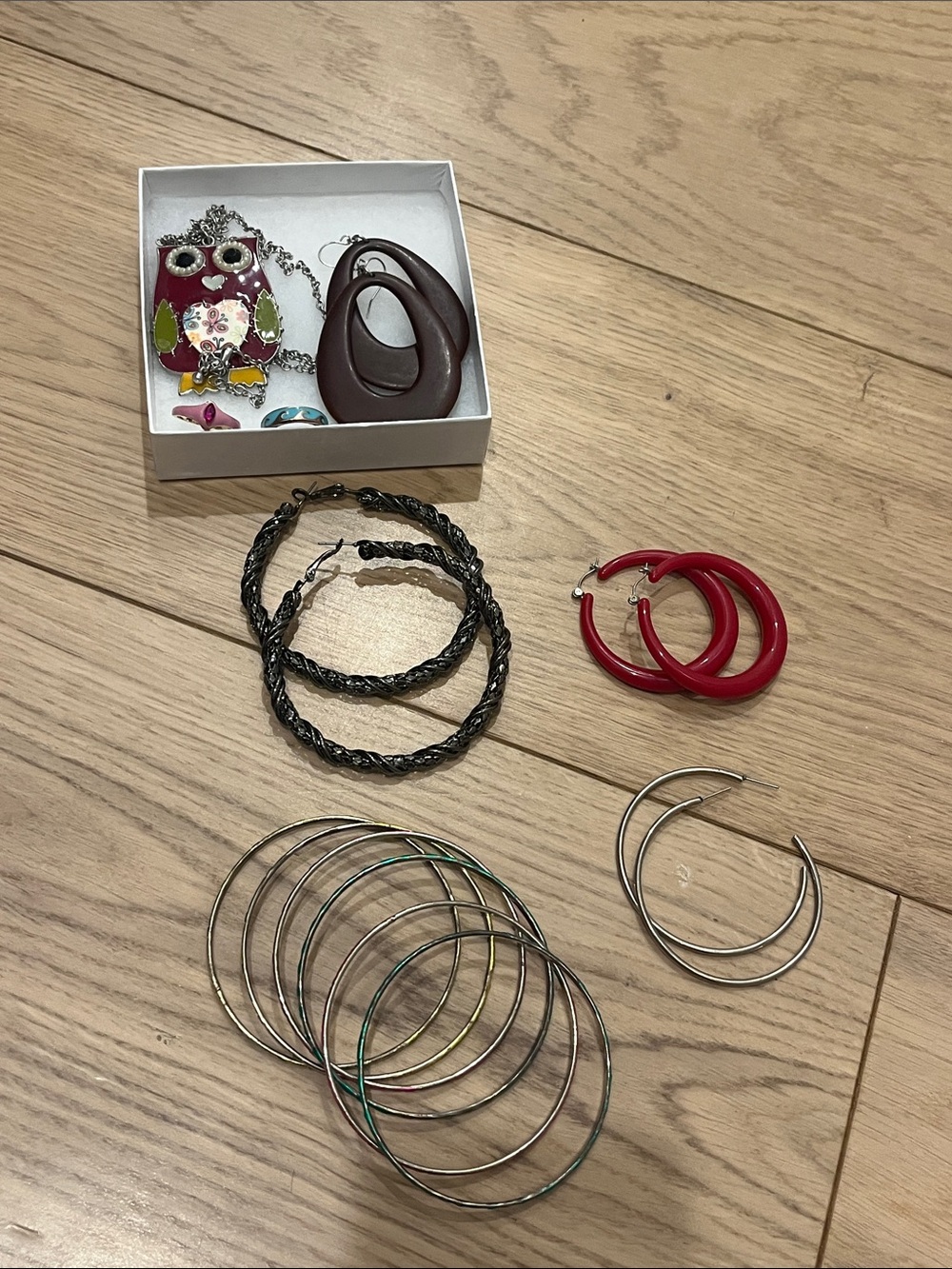 Mixed Hoop Earring Lot with Red and Brown Accents